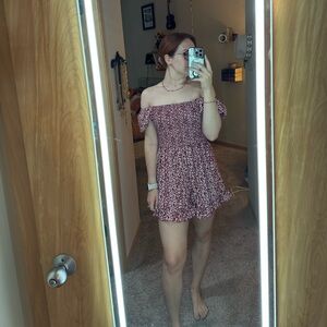 red floral off the shoulder romper with shorts